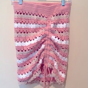 Lovers + friends pink white beige Crochet adjustable swim suit cover-up skirt